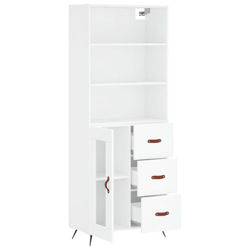 Highboard hvit 69,5x34x180 cm konstruert tre