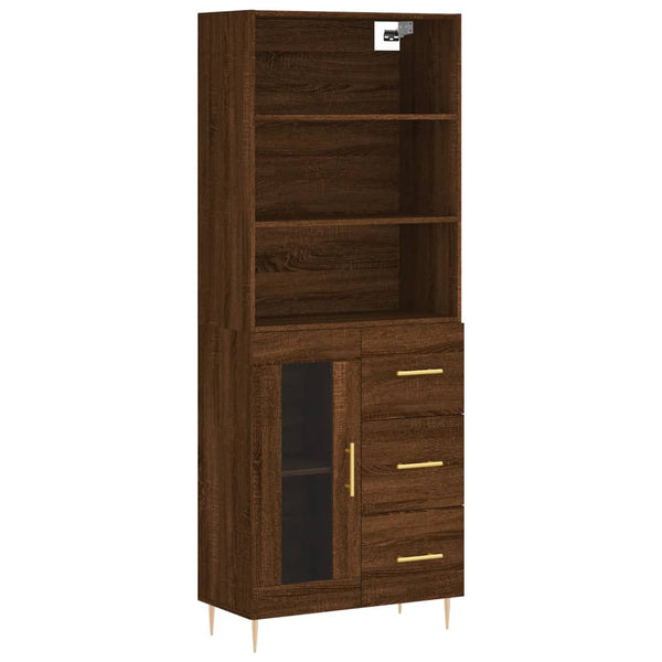 Highboard brun eik 69,5x34x180 cm konstruert tre