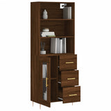 Highboard brun eik 69,5x34x180 cm konstruert tre