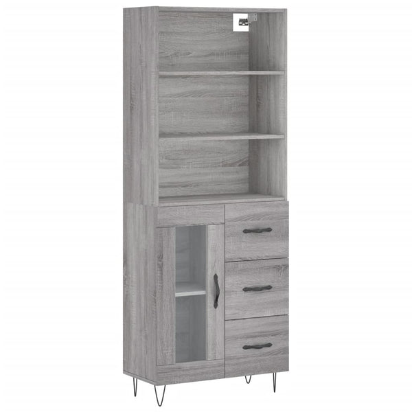 Highboard grå sonoma 69,5x34x180 cm konstruert tre