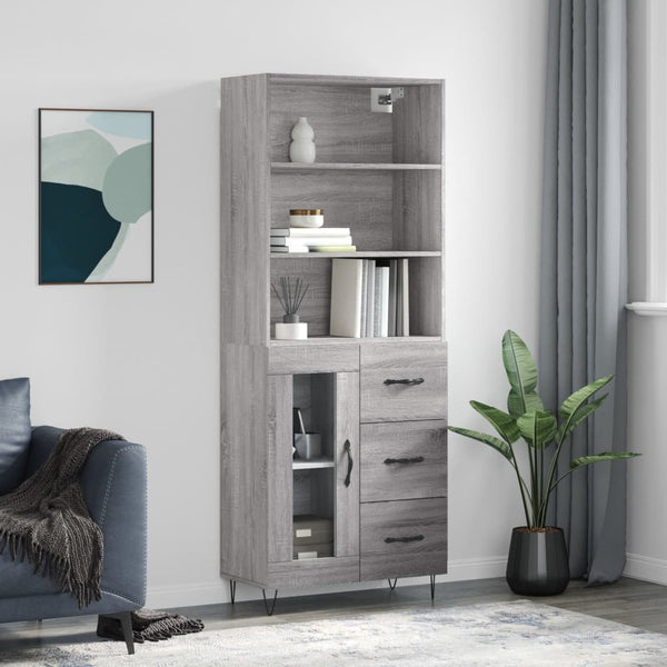 Highboard grå sonoma 69,5x34x180 cm konstruert tre