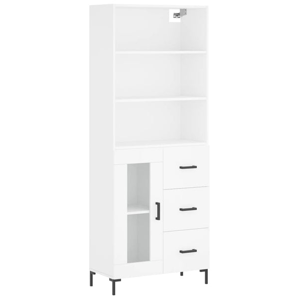 Highboard hvit 69,5x34x180 cm konstruert tre