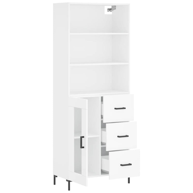 Highboard hvit 69,5x34x180 cm konstruert tre