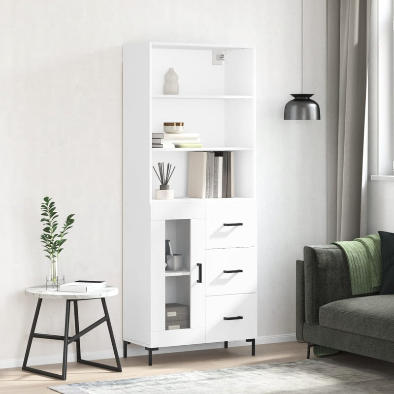 Highboard hvit 69,5x34x180 cm konstruert tre