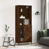 Highboard brun eik 69,5x34x180 cm konstruert tre