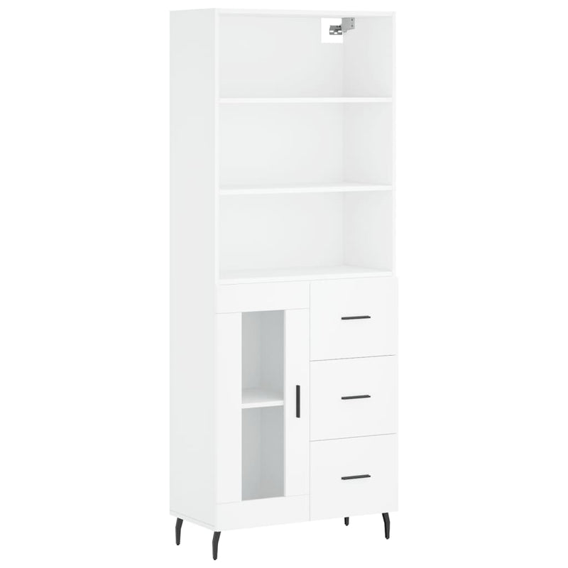 Highboard hvit 69,5x34x180 cm konstruert tre