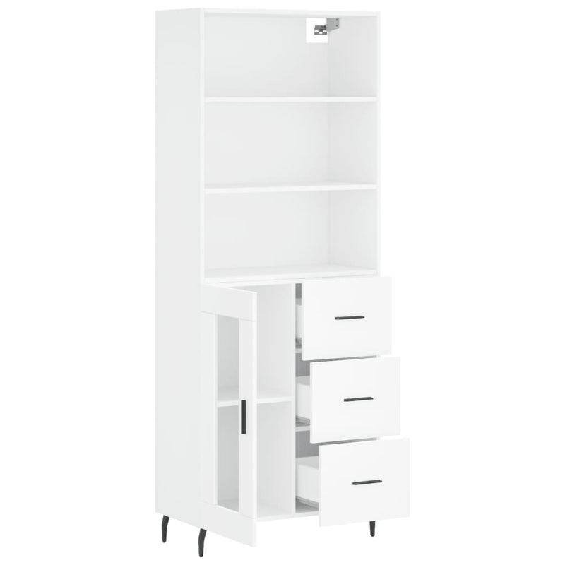 Highboard hvit 69,5x34x180 cm konstruert tre