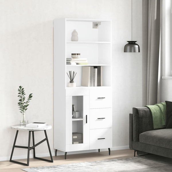 Highboard hvit 69,5x34x180 cm konstruert tre