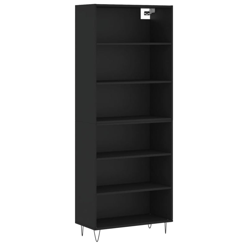 Highboard svart 69,5x32,5x180 cm konstruert tre