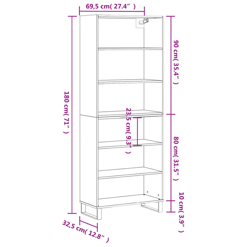 Highboard betonggrå 69,5x32,5x180 cm konstruert tre