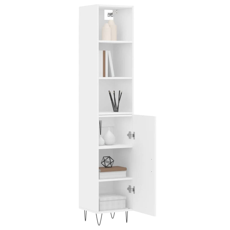 Highboard hvit 34,5x34x180 cm konstruert tre