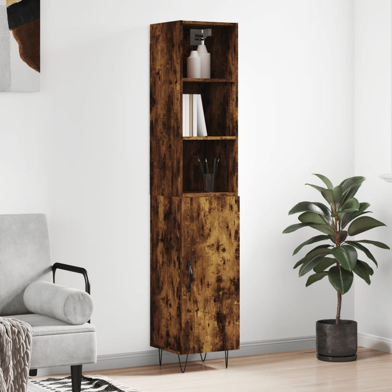 Highboard røkt eik 34,5x34x180 cm konstruert tre