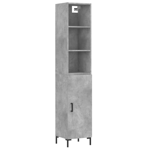 Highboard betonggrå 34,5x34x180 cm konstruert tre