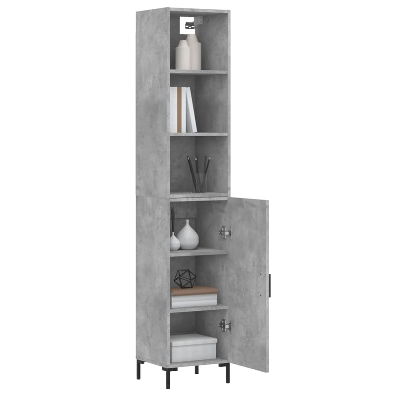 Highboard betonggrå 34,5x34x180 cm konstruert tre