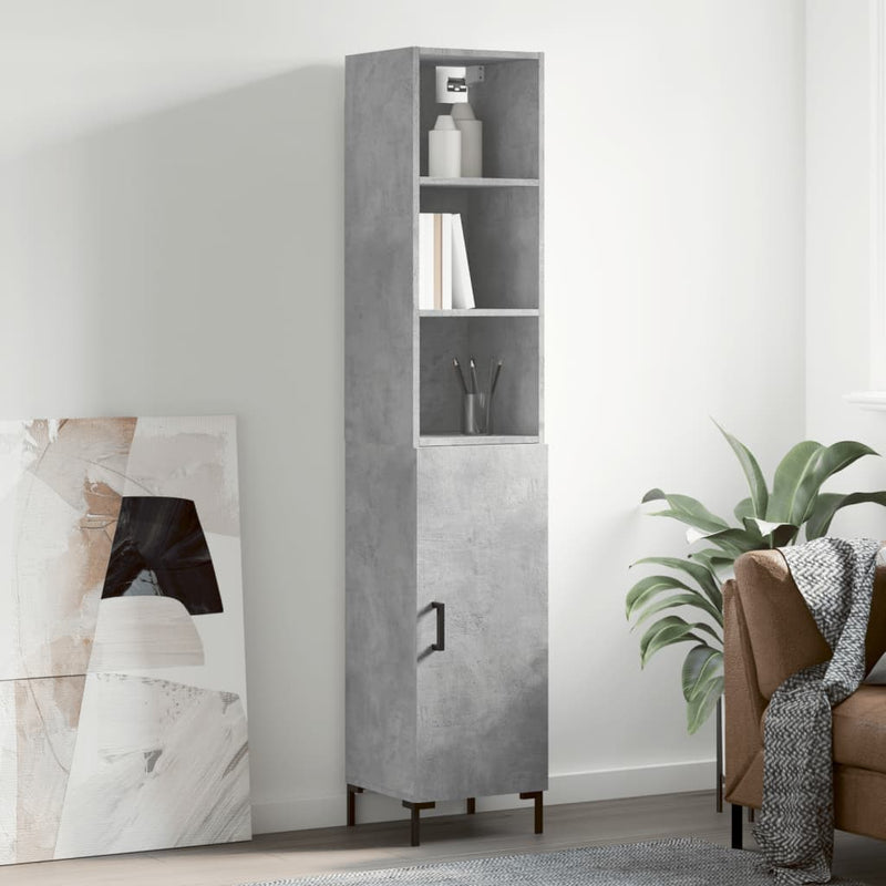 Highboard betonggrå 34,5x34x180 cm konstruert tre