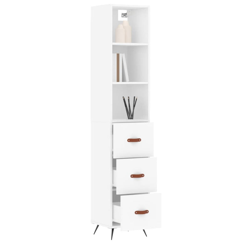 Highboard hvit 34,5x34x180 cm konstruert tre