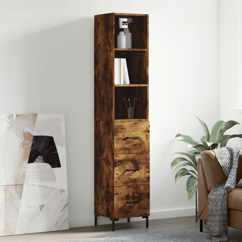 Highboard røkt eik 34,5x34x180 cm konstruert tre