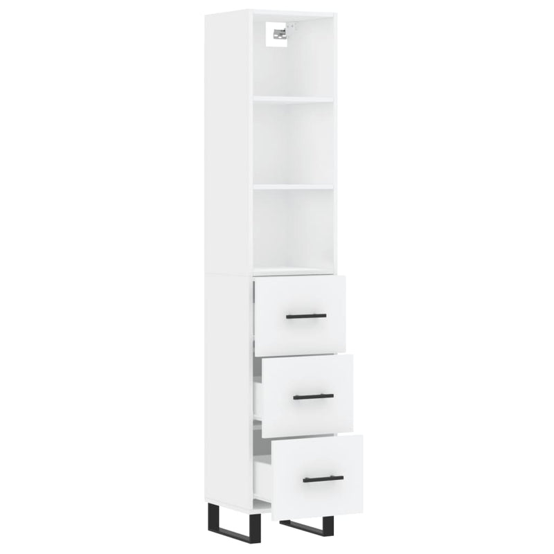 Highboard hvit 34,5x34x180 cm konstruert tre