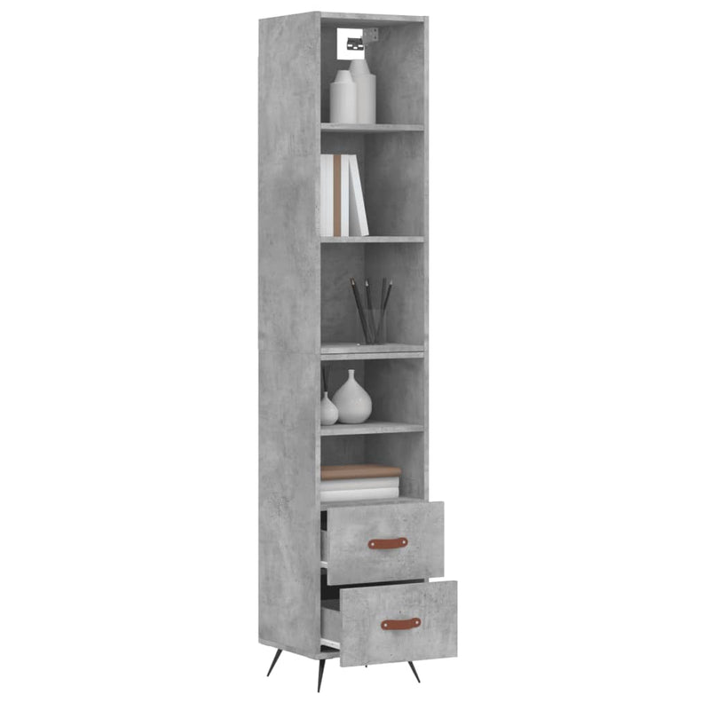 Highboard betonggrå 34,5x34x180 cm konstruert tre