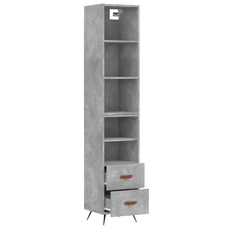 Highboard betonggrå 34,5x34x180 cm konstruert tre