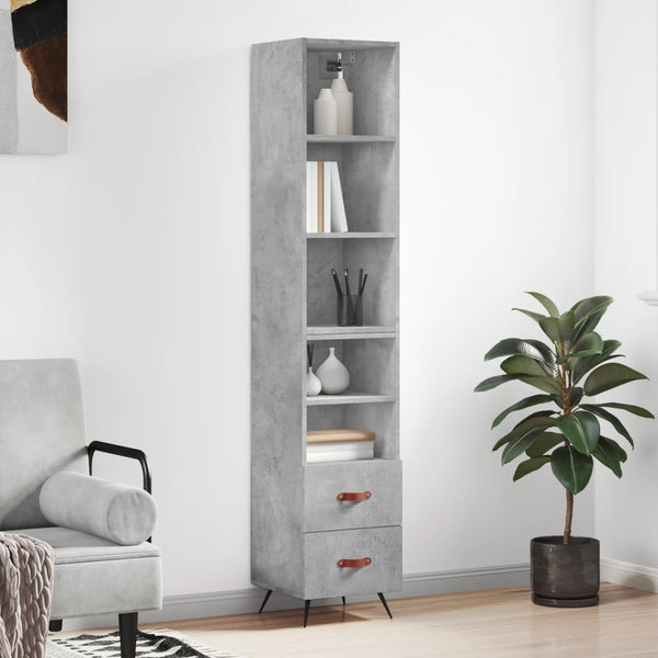 Highboard betonggrå 34,5x34x180 cm konstruert tre