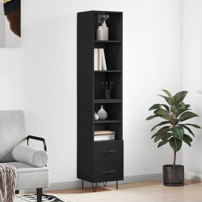 Highboard svart 34,5x34x180 cm konstruert tre