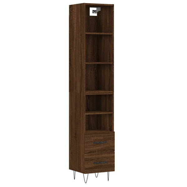 Highboard brun eik 34,5x34x180 cm konstruert tre