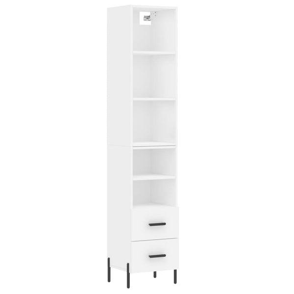 Highboard hvit 34,5x34x180 cm konstruert tre