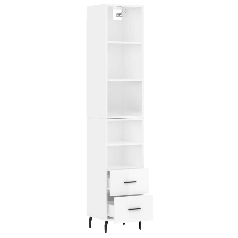 Highboard høyglans hvit 34,5x34x180 cm konstruert tre