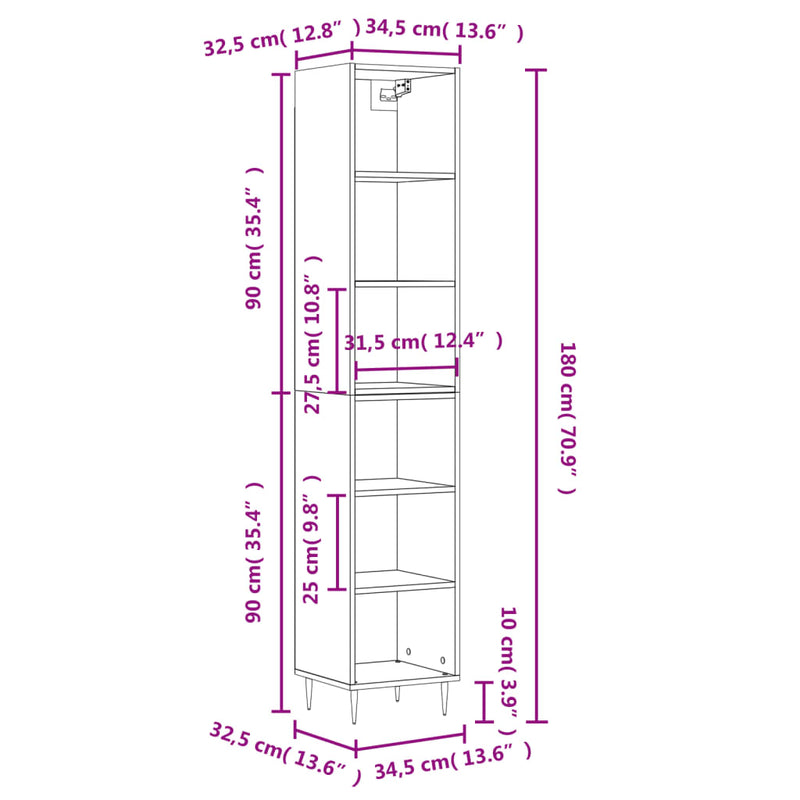 Highboard betonggrå 34,5x32,5x180 cm konstruert tre