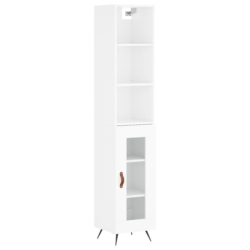 Highboard høyglans hvit 34,5x34x180 cm konstruert tre