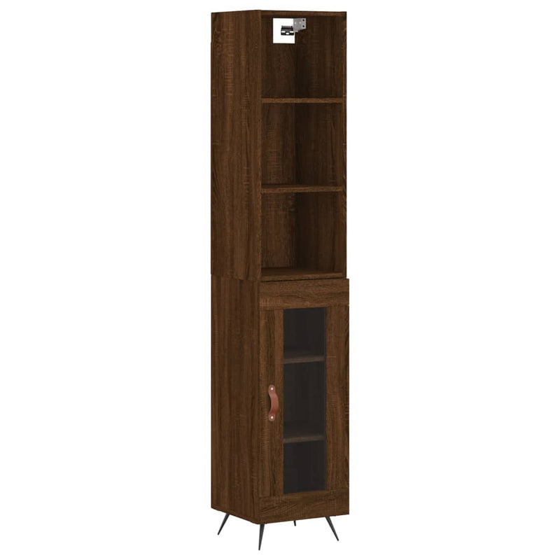 Highboard brun eik 34,5x34x180 cm konstruert tre