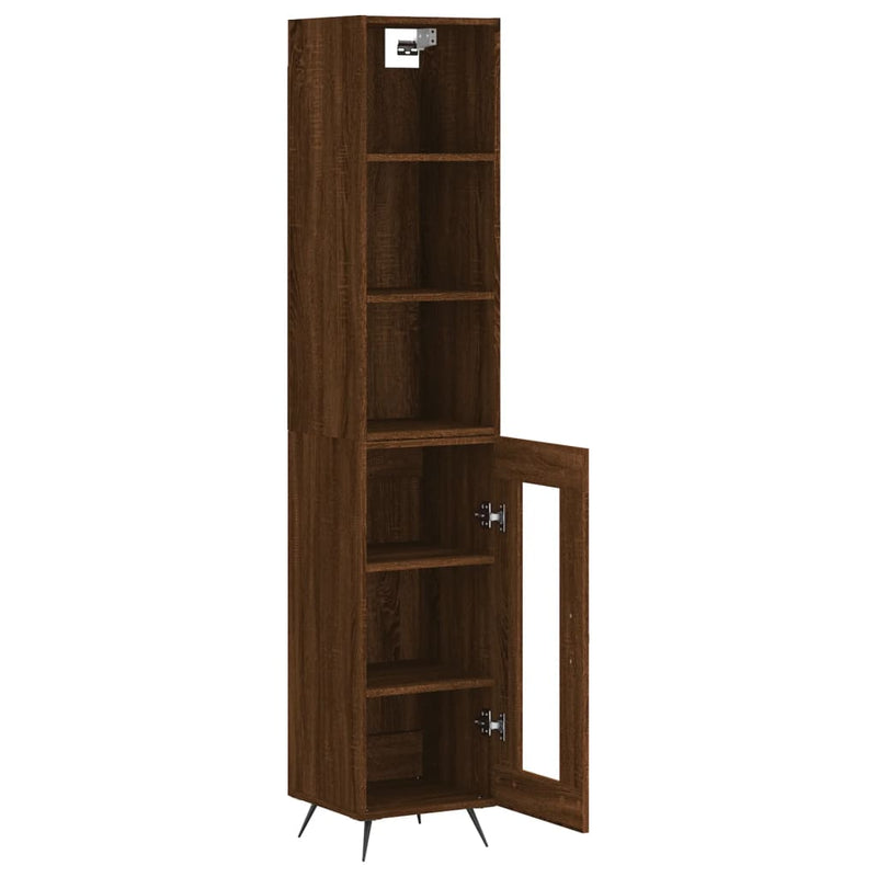 Highboard brun eik 34,5x34x180 cm konstruert tre