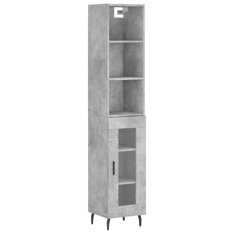 Highboard betonggrå 34,5x34x180 cm konstruert tre