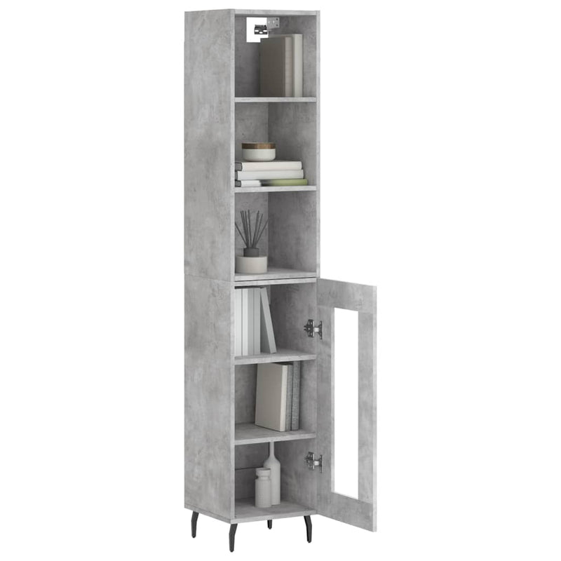 Highboard betonggrå 34,5x34x180 cm konstruert tre