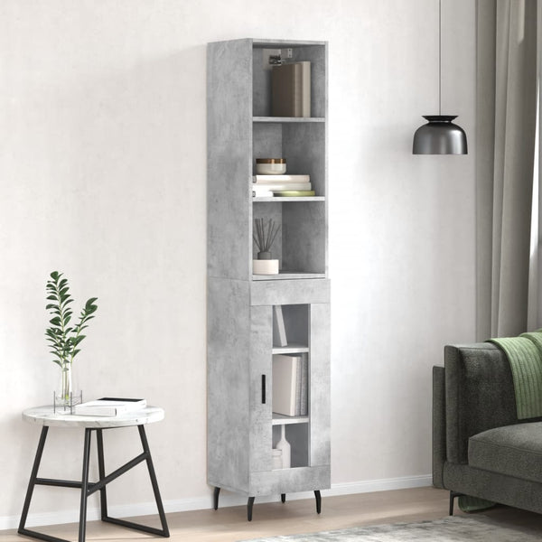 Highboard betonggrå 34,5x34x180 cm konstruert tre