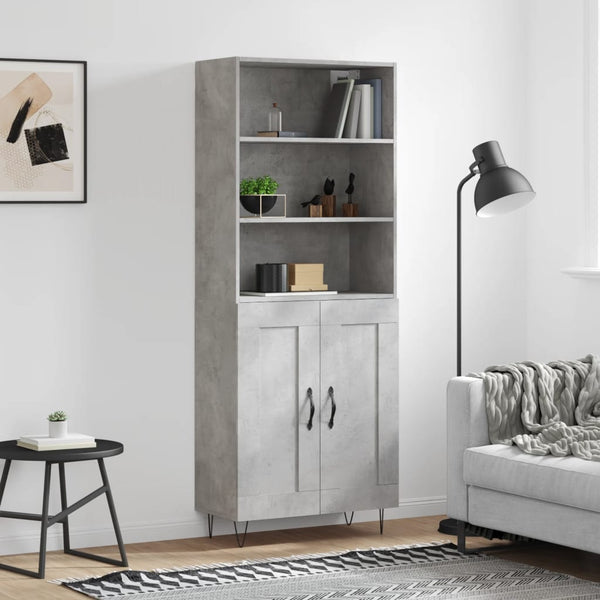 Highboard betong grå 69,5x34x180 cm konstruert tre