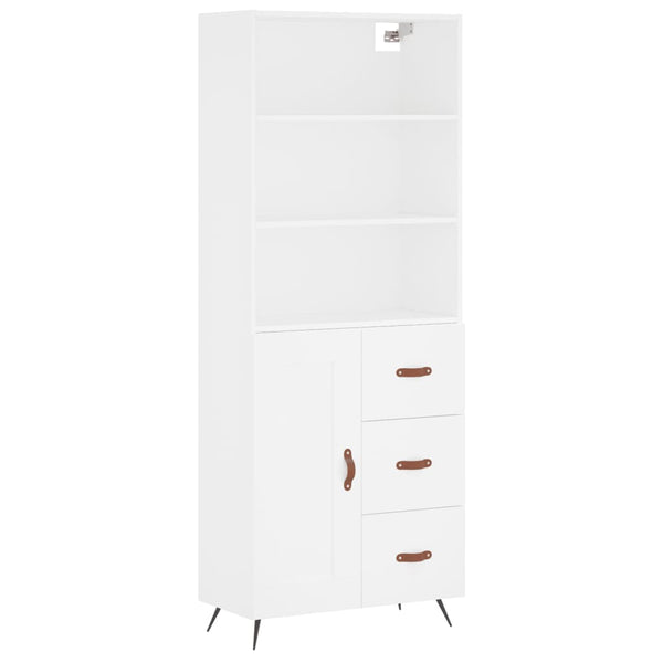 Highboard hvit 69,5x34x180 cm konstruert tre