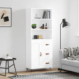 Highboard hvit 69,5x34x180 cm konstruert tre