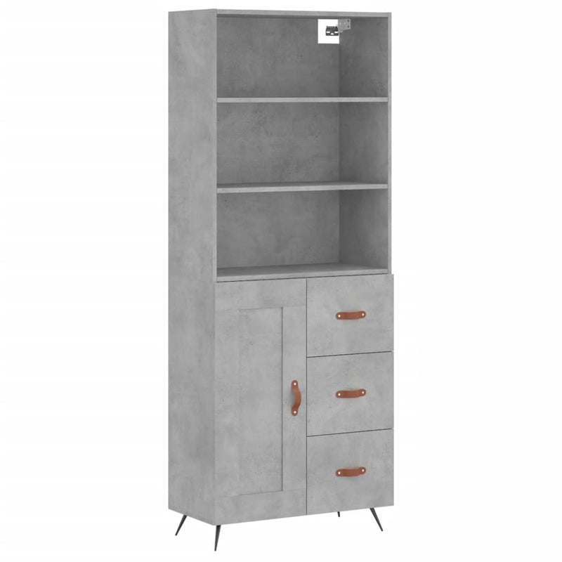 Highboard betong grå 69,5x34x180 cm konstruert tre