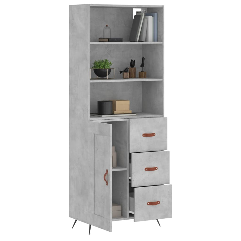 Highboard betong grå 69,5x34x180 cm konstruert tre