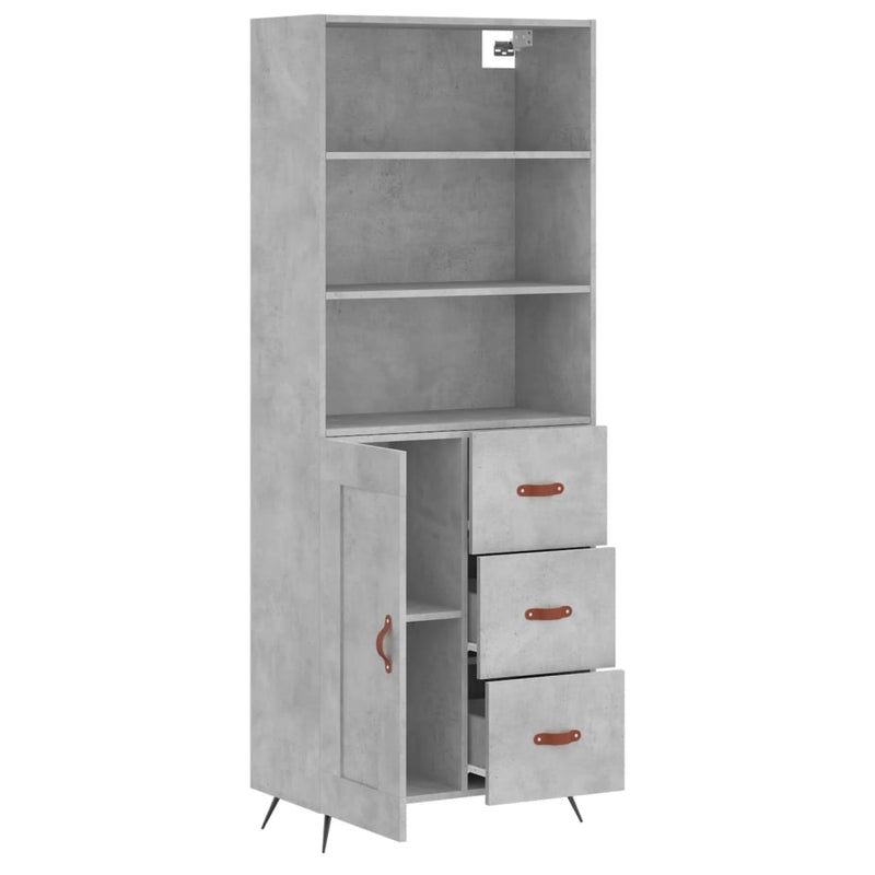 Highboard betong grå 69,5x34x180 cm konstruert tre