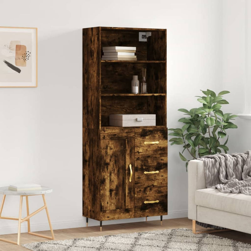 Highboard røkt eik 69,5x34x180 cm konstruert tre