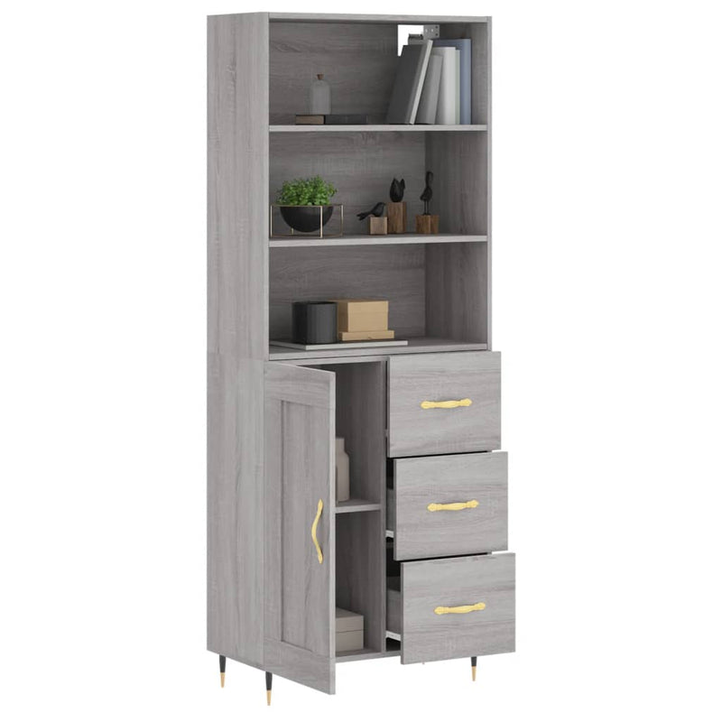 Highboard grå sonoma 69,5x34x180 cm konstruert tre