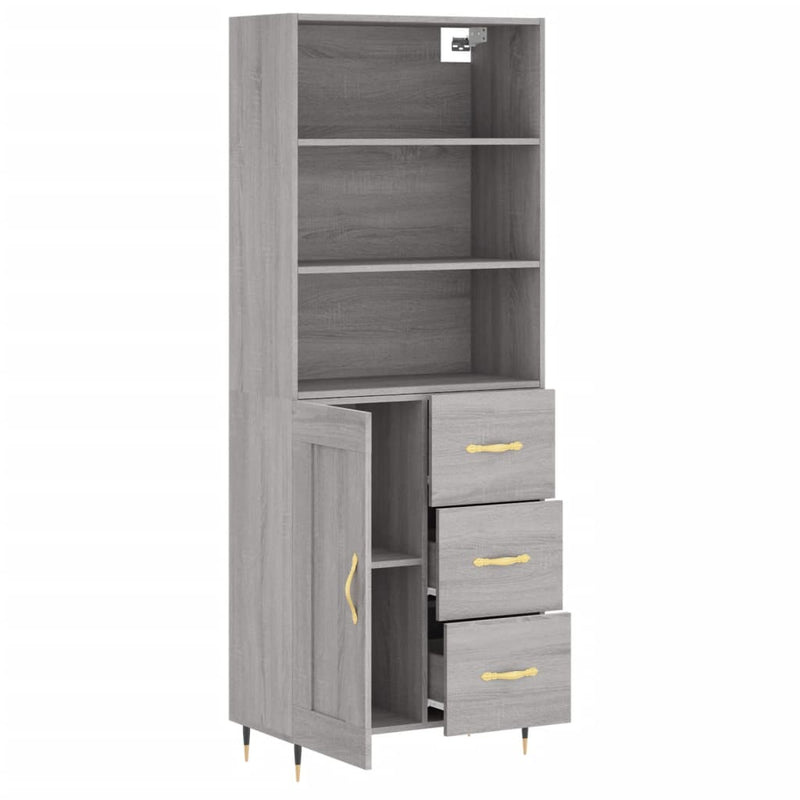 Highboard grå sonoma 69,5x34x180 cm konstruert tre