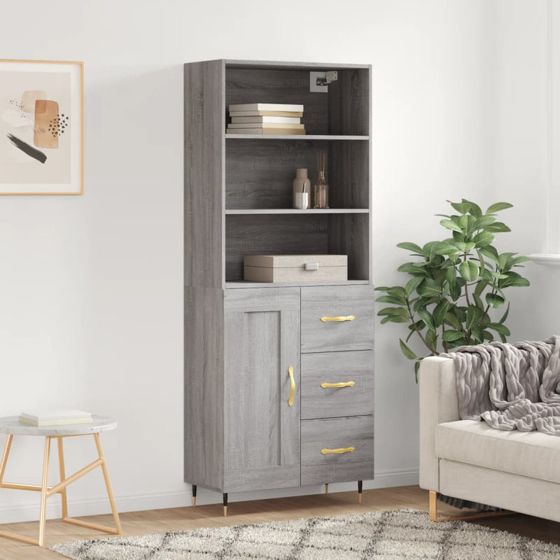 Highboard grå sonoma 69,5x34x180 cm konstruert tre