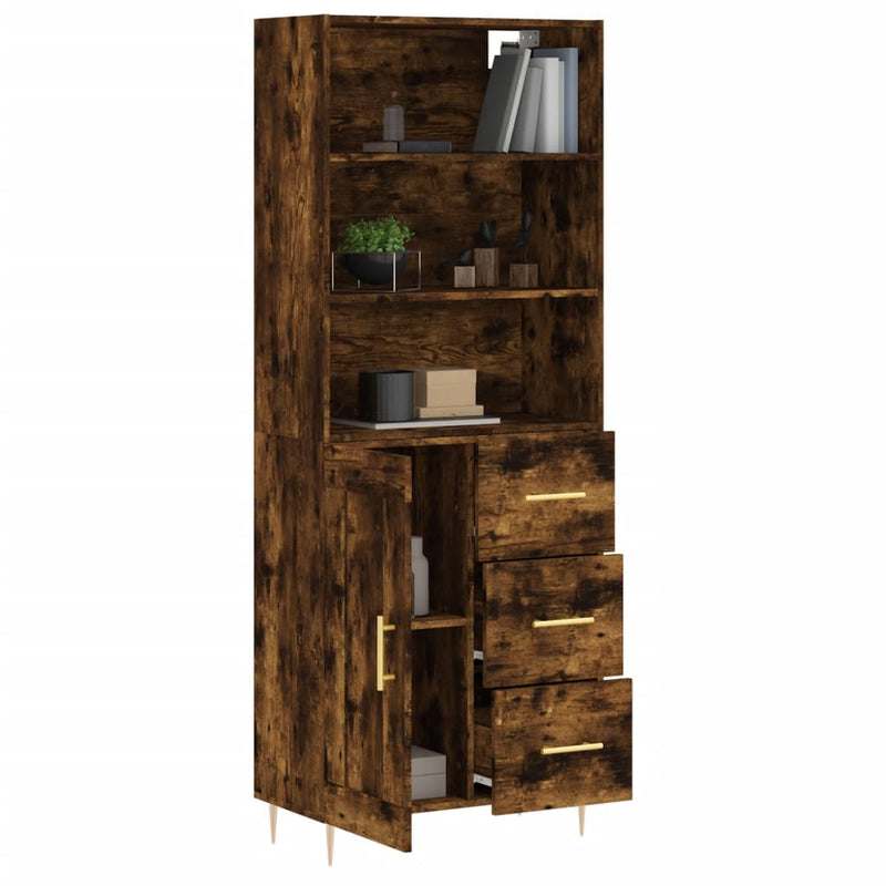 Highboard røkt eik 69,5x34x180 cm konstruert tre