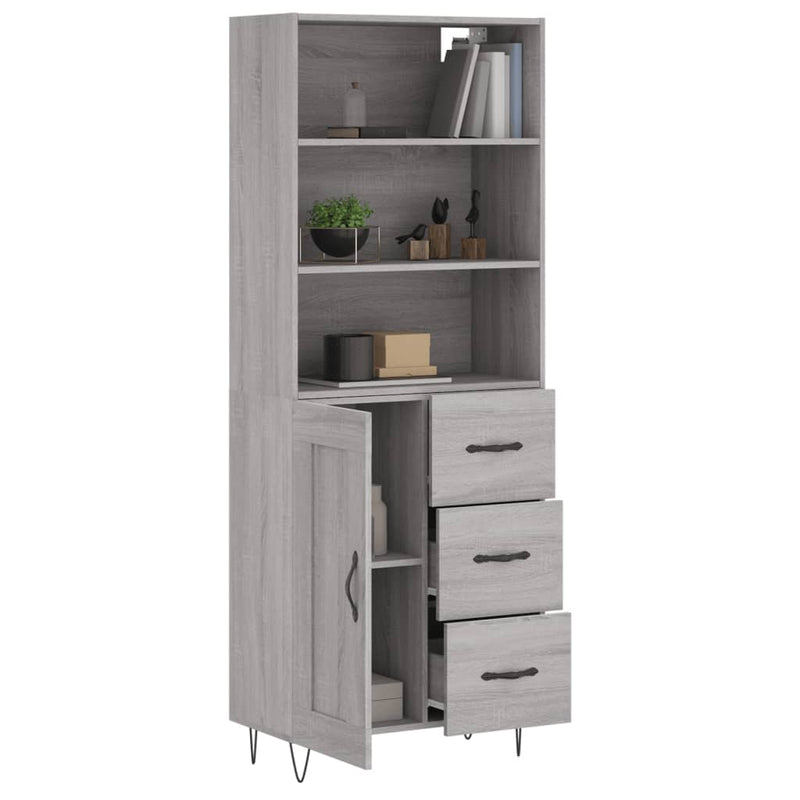 Highboard grå sonoma 69,5x34x180 cm konstruert tre