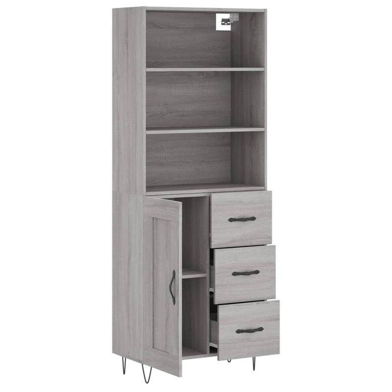 Highboard grå sonoma 69,5x34x180 cm konstruert tre