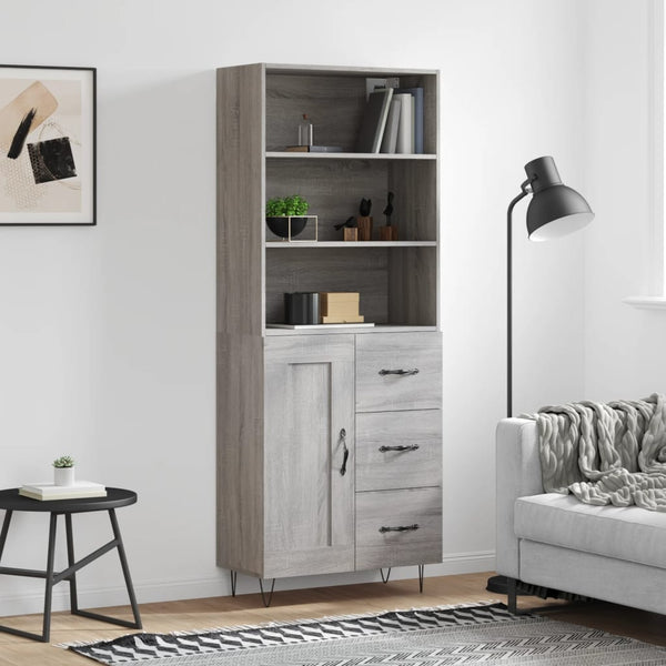 Highboard grå sonoma 69,5x34x180 cm konstruert tre